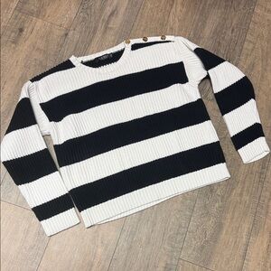 Black Label LAUREN Ralph Lauren Black & White Striped Knit Cotton Sweater
